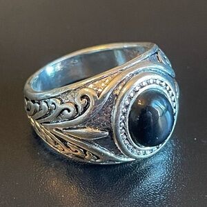 Vintage black obsidian S925 silver ring